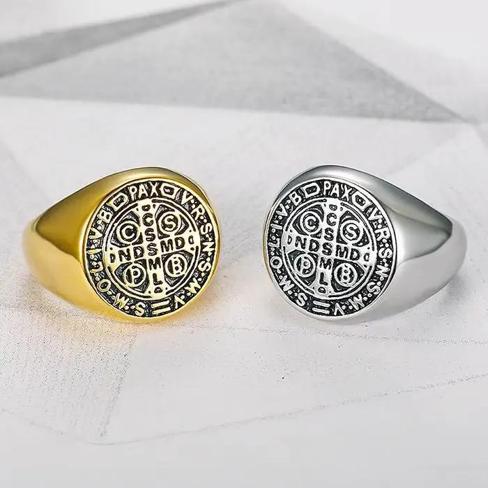 Bague croix vintage Saint Benoît Cspb pour hommes, matiques de motard en acier inoxydable, punk, hip hop, chrétien, bijoux, cadeau créatif, vente en gros