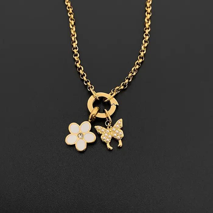 EManco Bracelet en acier inoxydable Style minimaliste perle papillon breloque O-chaîne bijoux pour les déplacements quotidiens bureau Chic