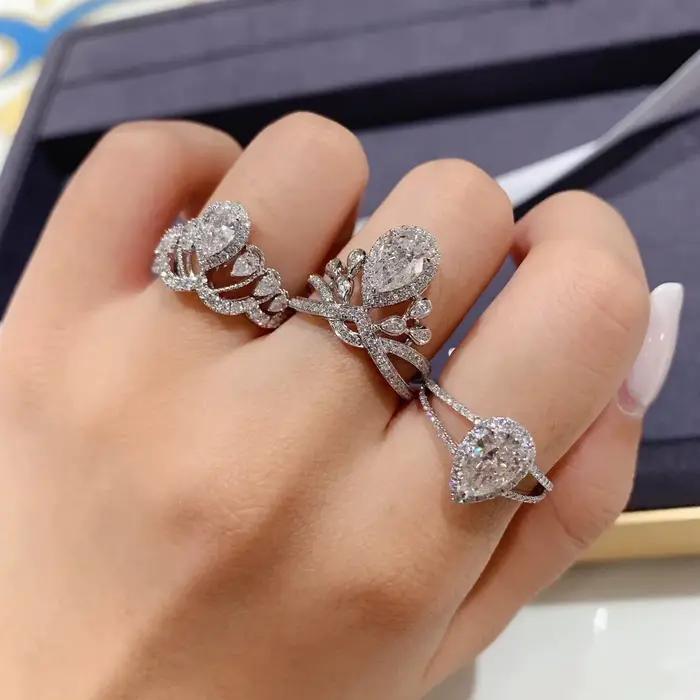 Bagues de mariage de luxe en forme de goutte d'eau pour femmes