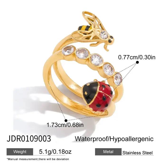 Ars – bague coccinelle abeille en acier inoxydable, plaqué or 18 carats, bagues en Zircon incrusté pour femmes, bague insectes en émail, bagues réglables