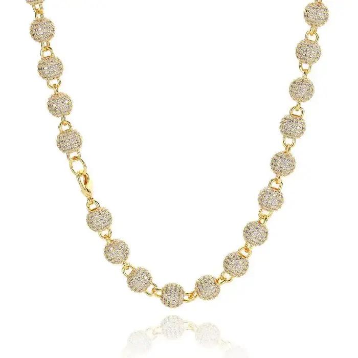 Bijoux 8mm collier de perles rondes micro incrusté zircon plein de diamant personnalité tendance hip hop
