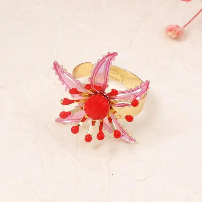 Bague ajustable bohème multicolore à fleurs épanouies pour femmes occasions spéciales tracker d'humeur alliance mariage diverses couleurs motifs floraux