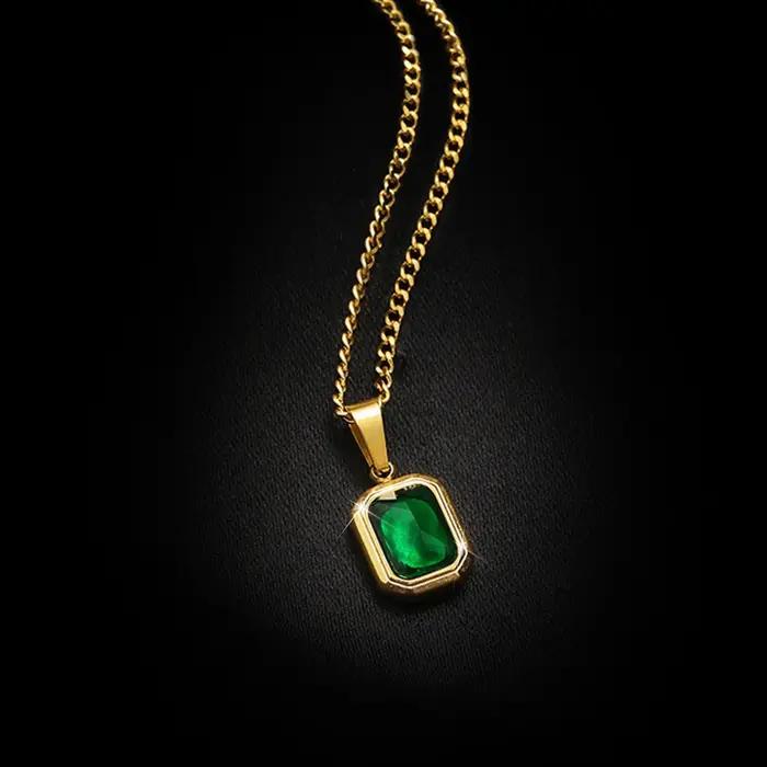 Collier en diamant pendentif femmes Vintage vert émeraude pierres précieuses