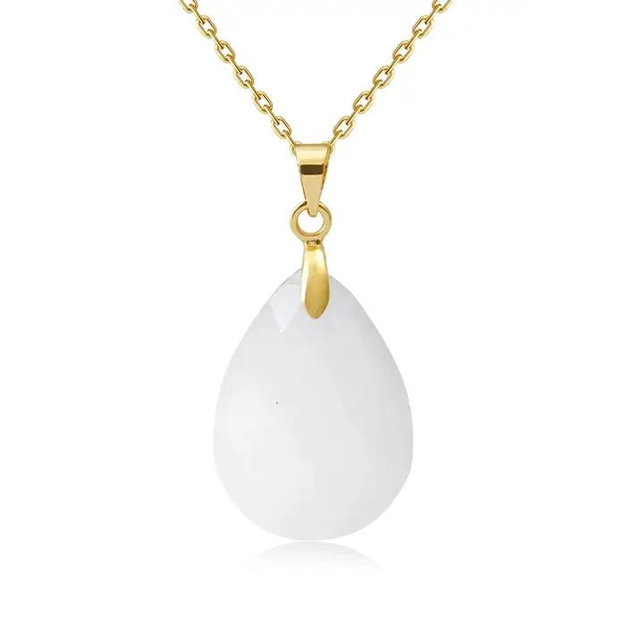 Collier pendentif en cristal de pierre naturelle pour dames, bijoux en forme de larme, cadeau pour la mère, mode bricolage, bateau de chia