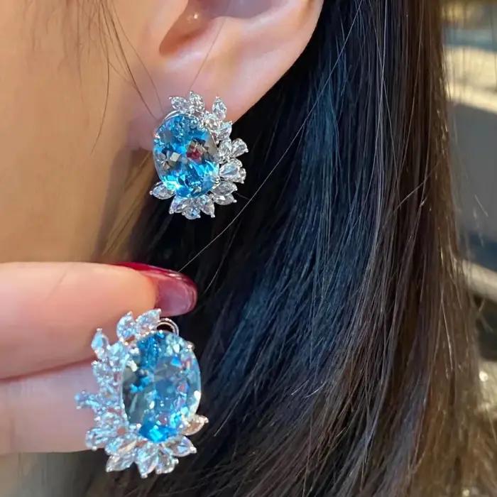 Boucles d'oreilles aigue-marine en argent 925 pour femmes