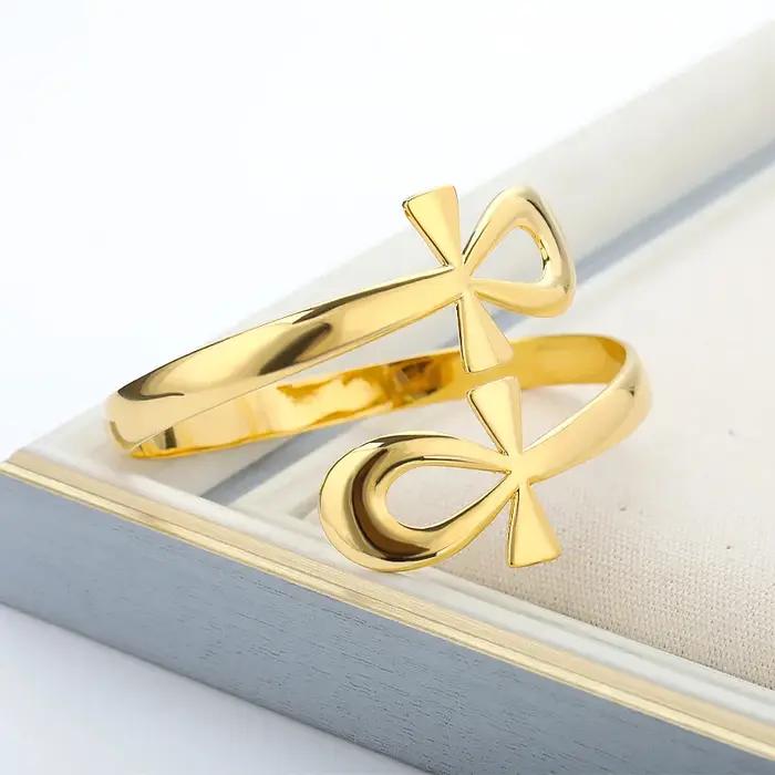 Bracelet égyptien Double cercle Ankh croix Bracelets pour femmes hommes Vintage en acier inoxydable clé de vie