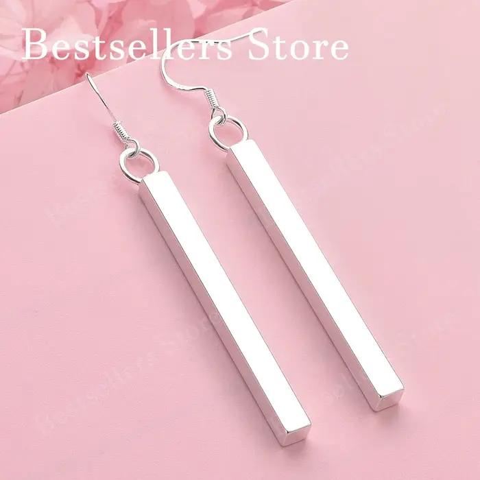 Boucles d'oreilles rectangulaires brillantes en argent Sterling 925, bijoux de mode pour femmes, bij