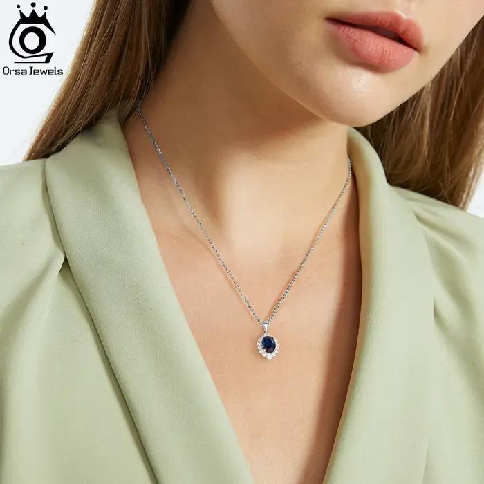 Collier pendentif saphir en argent ORSA JEWELS pour femme, bijou professionnel et occasionnelle, cadeau pour anniversaire, mariage, carrière et soirée