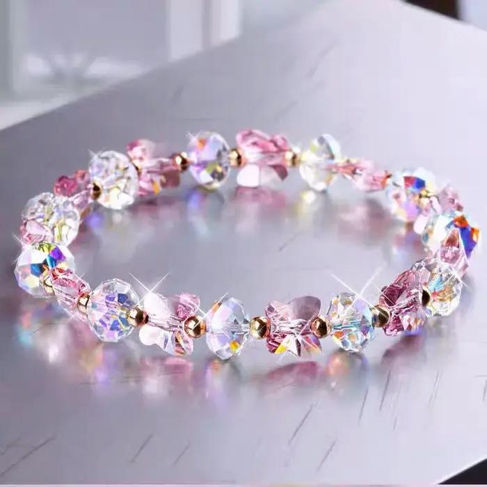 Bracelets de perles extensibles en cristal pour femmes, breloque papillon, corde élastique, tempéram
