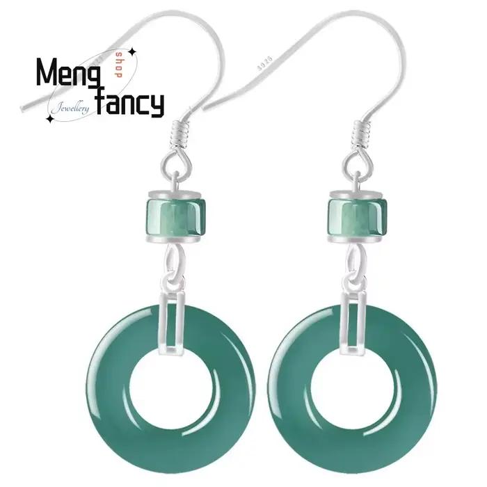Boucles d'oreilles en argent S925 incrusté d'argent de haute qualité, A-goods naturels, jadéite, eau
