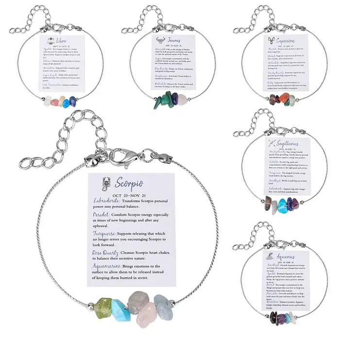 12 signes du zodiaque Bracelet femme cristal naturel Constellation bracelets Cancer vierge lion balance