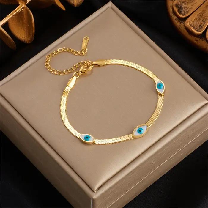 DIEYURO – Bracelet à breloques œil bleu en acier inoxydable 316L, antirouille, couleur or, bijoux de
