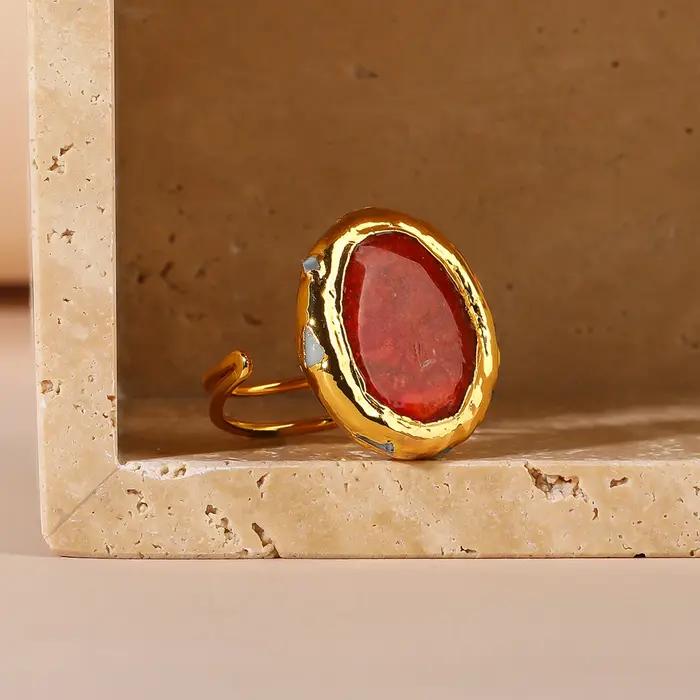 Bague en pierre précieuse Larimar corail rouge