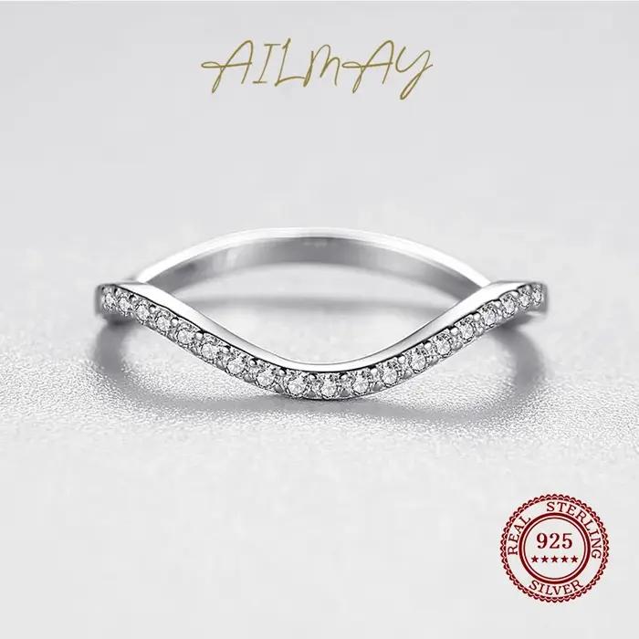 Bague Ailmay en argent sterling 925 avec pierres de zirconium transparentes pour femmes et filles, élégante et moderne pour occasions spéciales et accessoires de fête