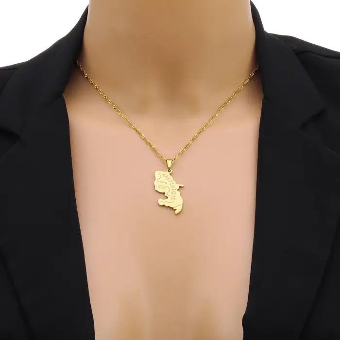 Mode français Martinique île carte ville pendentif collier en acier inoxydable hommes femmes cartes bijoux cadeau
