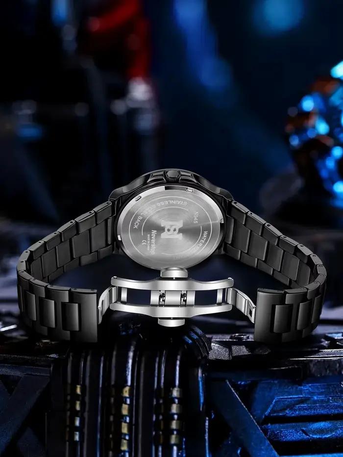 Montre à bracelet en acier pour hommes – Style Cool noir, cadran tendance rotatif, cadeau de vacances créatif