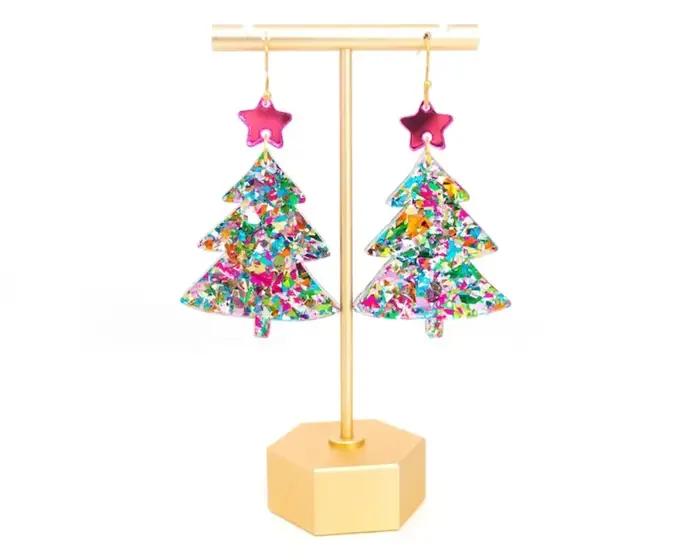 Boucles d'oreilles pendantes en acrylique pour arbre de noël