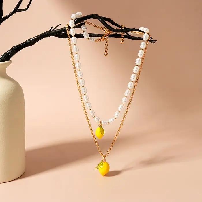 Y2K – colliers de perles à breloque citron coloré pour femmes, perles pastorales d'été, mignons et a