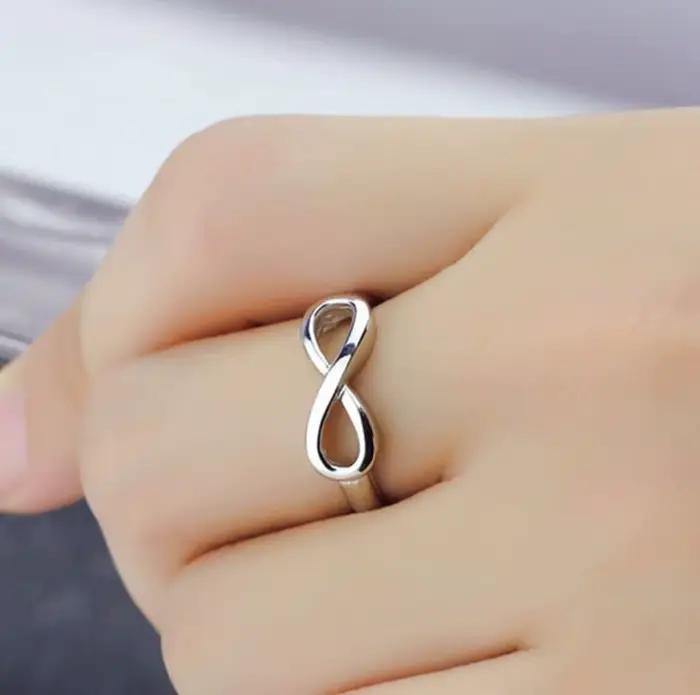 Bague éternité couleur argent pour femme, bijoux à la mode, breloques, amour sans fin, symboles, cadeau meilleur ami