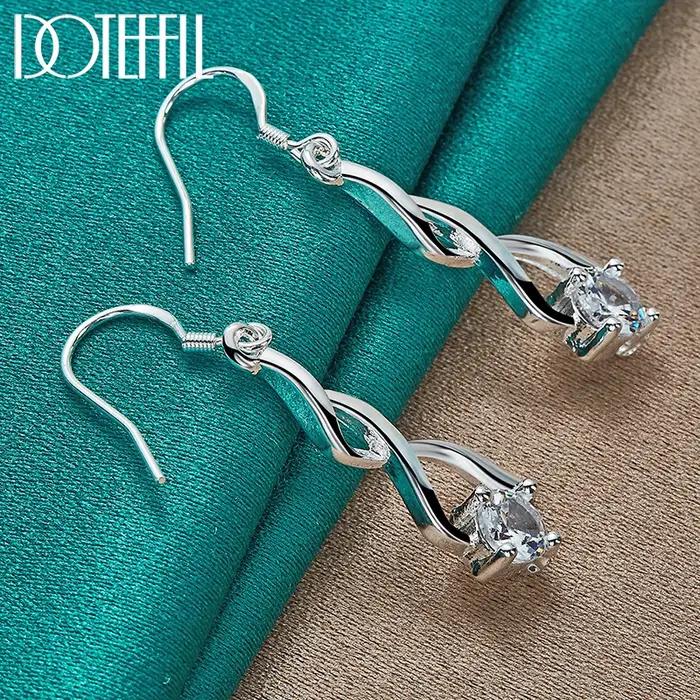 DOTEFFIL 925 en argent Sterling AAA Zircon géométrie goutte boucle d'oreille pour femme dame mariage fiançailles fête bijoux de mode