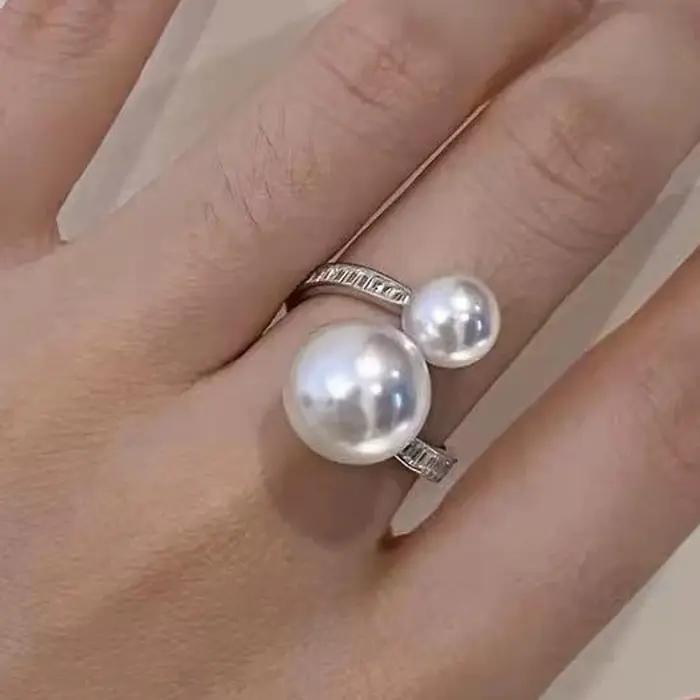 Bague asymétrique de luxe en argent sterling 925 avec perle pour femme, classique, élégante, ouverte