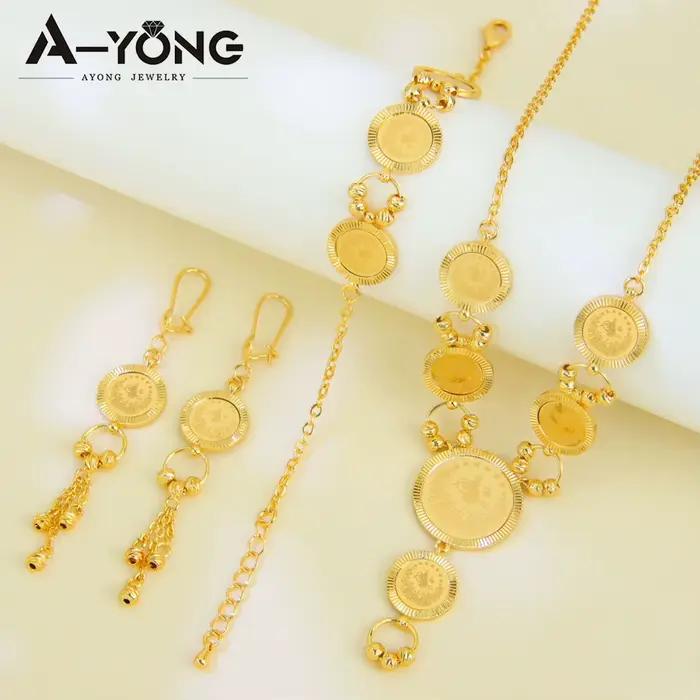Ensemble de bijoux de pièces de monnaie Vintage turques plaquées or 21 carats, collier de mariée arabe musulmane, bijoux de fête traditionnels pour femmes de dubaï