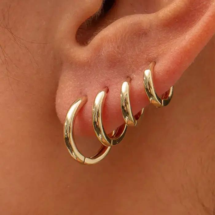 4 paires de boucles d'oreilles Huggie cerceau pour femmes en acier inoxydable hommes