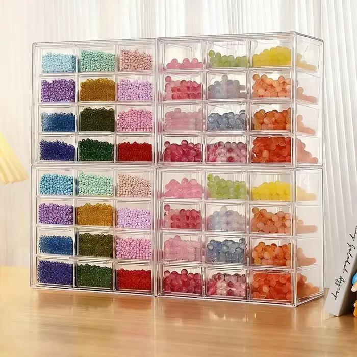 Boîte de rangement de perles de bijouterie de bureau, organisateur de matériaux DIY faits à la main, tiroir transparent en plastique à compartiments, étui de tri de perles
