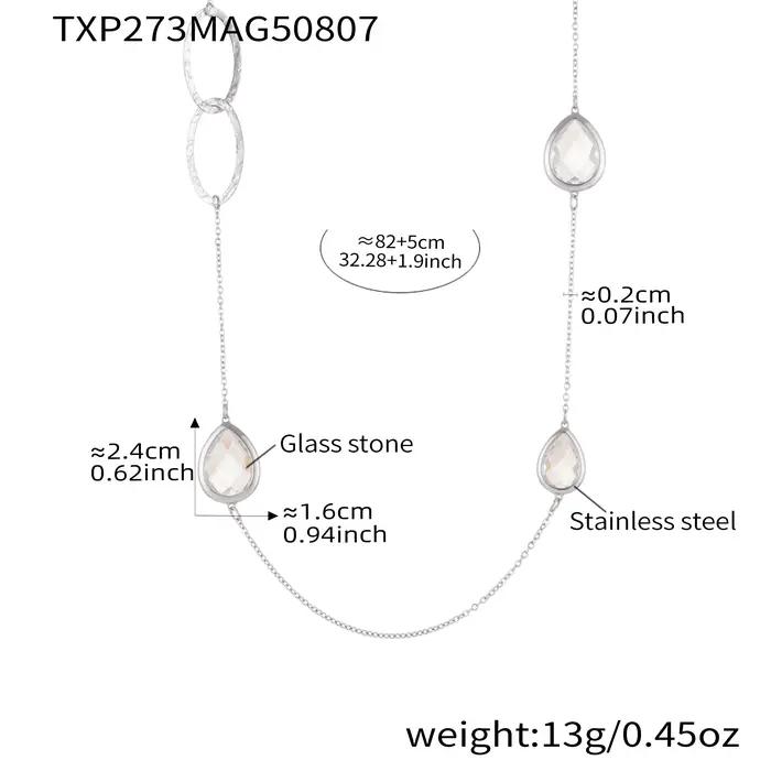 Collier chaîne de pull longue de 82cm en acier inoxydable plaqué or 18 carats avec gouttelettes bril