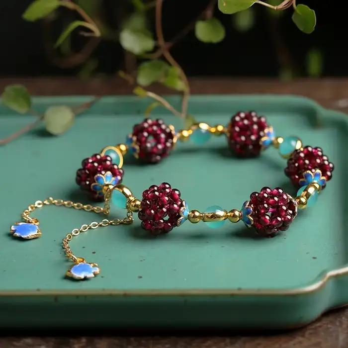 Bracelet en grenat naturel pour femmes, Simple, personnalité créative, associé à une pierre Tianhe,