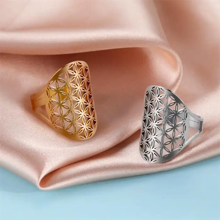 Bague fleur de vie en acier inoxydable