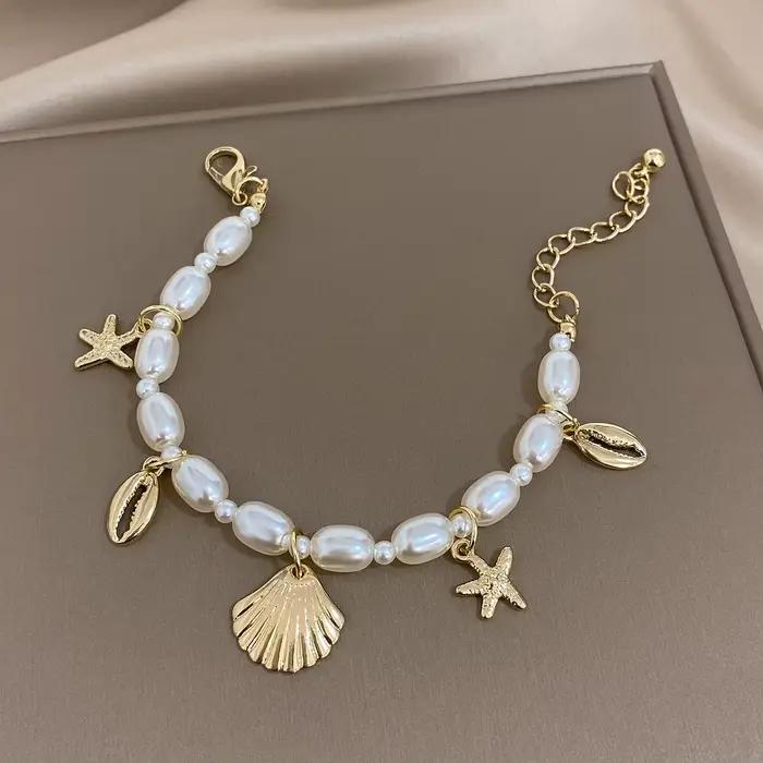 Bracelet ABS en forme d'étoile de mer et de coquillage en or clair pour femme, bijou océanique pour occasions spéciales, vacances, plage, cadeau d'anniversaire, fête des mères, Pâques