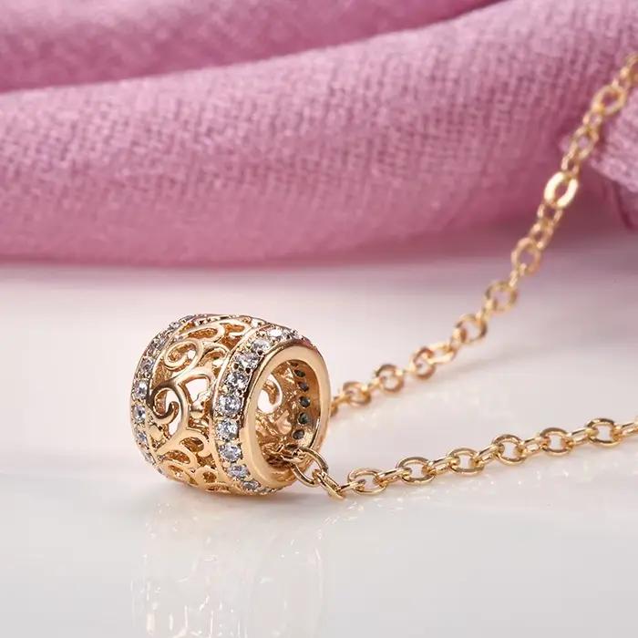 Kinel-Collier de fleurs creuses de luxe pour femme, incrustation de micro-cire, naturel, or rose 585, rond, long, bijoux fins, mode