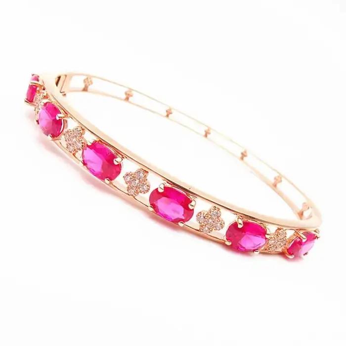 Bracelet de luxe en or violet et fleur de rubis pour femmes