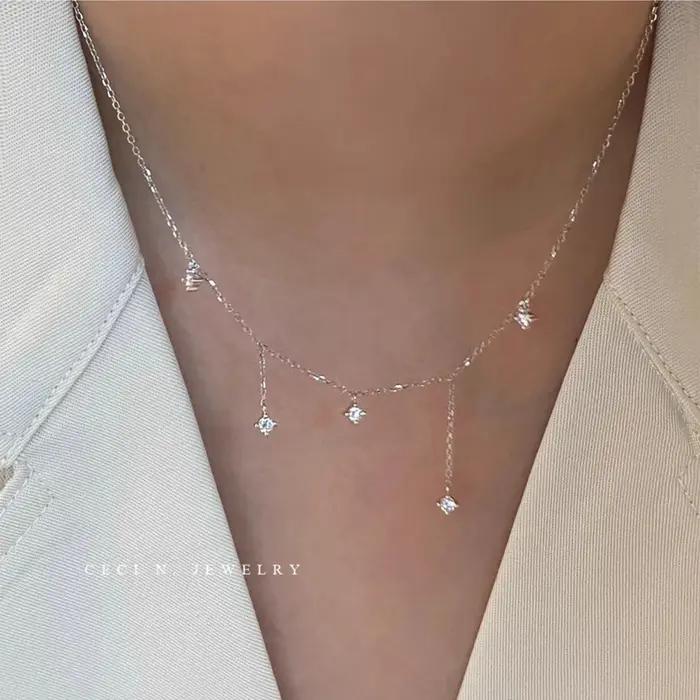 Collier à breloques étoile en argent Sterling 925 et Zircon pour femmes
