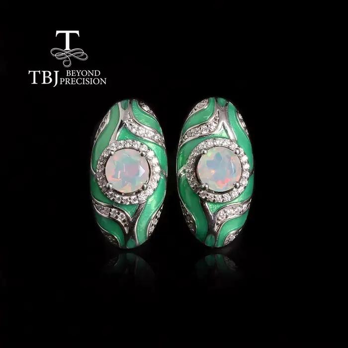 Boucles d'oreilles en argent 925 avec opale naturelle, pierre de naissance vintage, conception de fa