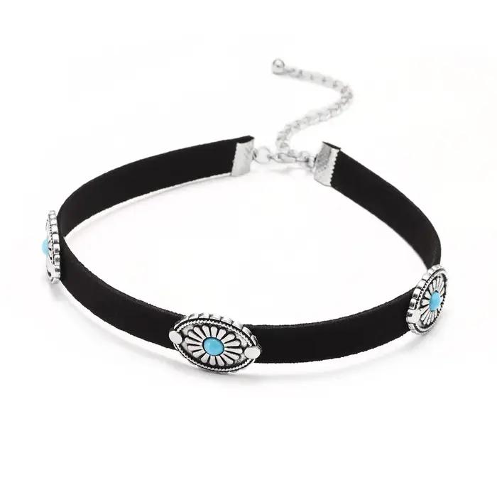 Collier Boho Rétro pour Femme, Bijoux Déclaration, Colliers Fleur Turquoises