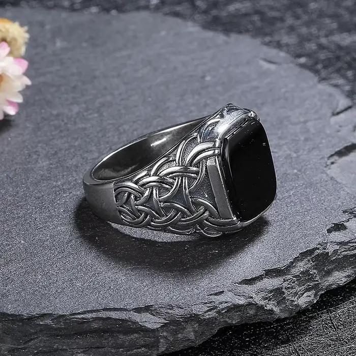 Bague en argent naturel 10x12mm, grande pierre d'agate noire, bague Vintage pour femmes, cadeaux de fête