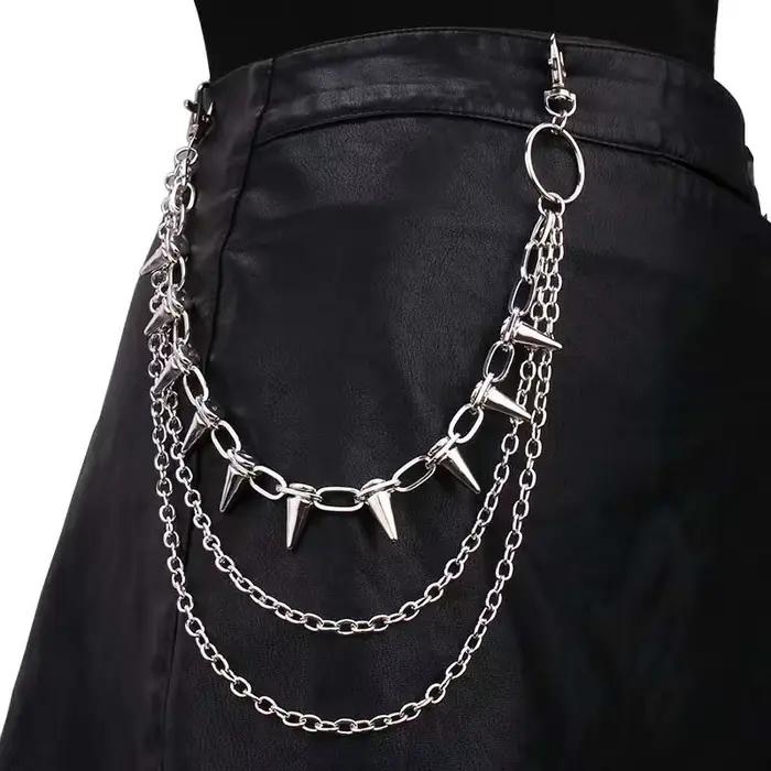 Chaîne de pantalon à Rivets Punk pour femmes et hommes, Hip Hop, couleur argent, chaîne de taille multicouche, bijoux pour robe, accessoires gothiques Rock, nouvelle collection