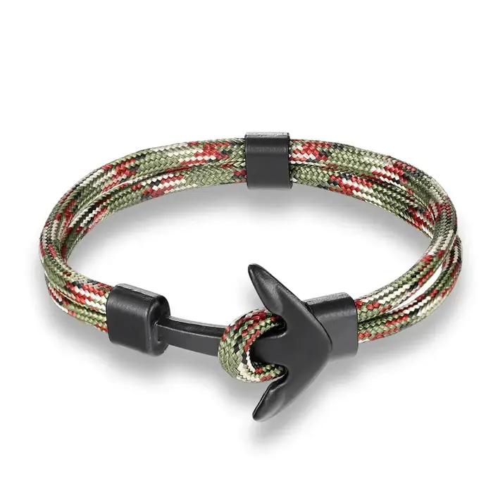 Nouvelle mode tissé multicouche noir ancre Bracelets hommes espoir