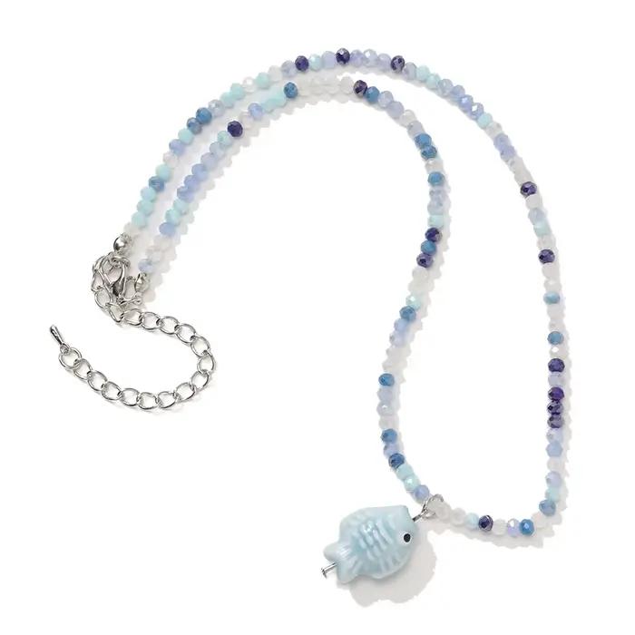 Collier pendentif poisson en céramique style vacances, accessoires vestimentaires pour femmes, bijou