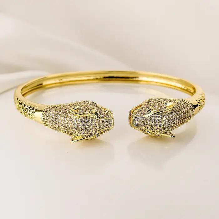 Bracelet ouvert tête de chimléopard pour hommes et femmes