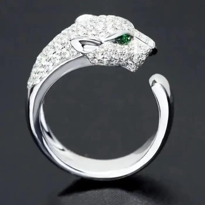 Bagues tête de léopard classiques en cristal de luxe en argent Sterling 925 pour femmes