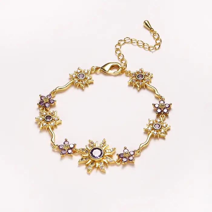 Bracelet Tournesol en zircone cubique floral pour femmes mode vacances et sorties