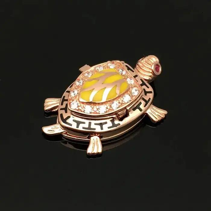 Inspiration incrustée de diamant 585 or violet Double couche pendentif tortue dorée plaqué or Rose 14K collier bijoux de Banquet