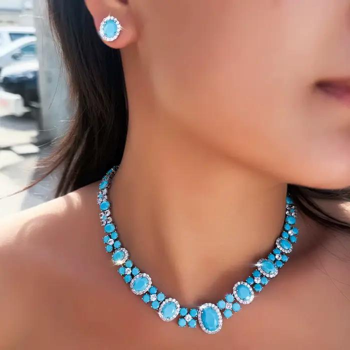 Ensemble de bijoux de mariée en turquoise ovale bleu clair brillant pour femmes occasions spéciales /* Add your CSS styling here */