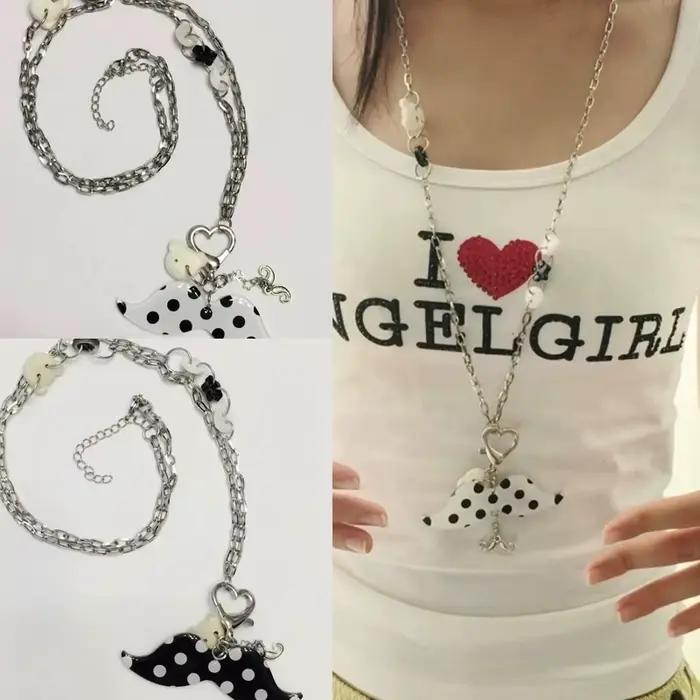 Collier avec pendentif barbe à pois rose pour femmes, mode coréenne, Kawaii Harajuku, collier à breloques japonais, accessoires bijoux Y2K