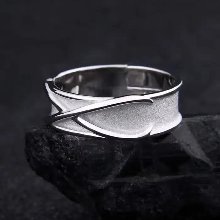 Bague noire réglable en argent pur 925