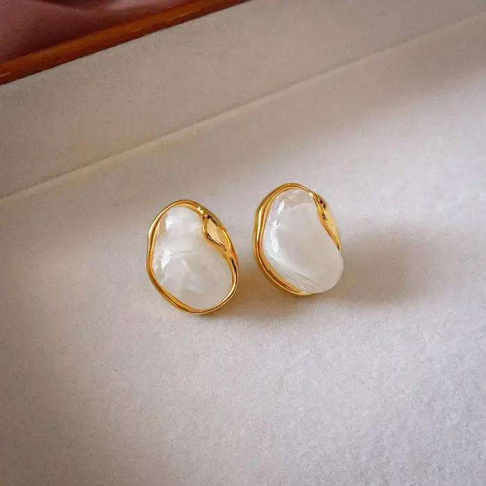 Boucles d'Oreilles Géométriques Irrégulières en Ambre pour Femme et Fille