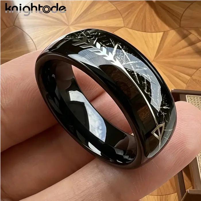 Anneau en carbure de tungstène avec incrustation de Texture Unique en bois de météorite noire/Koa